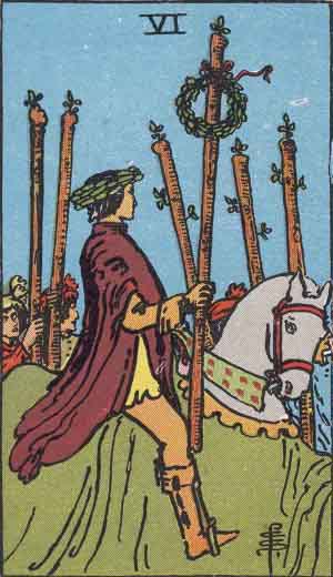 Tarotkarte - Sechs der Stäbe