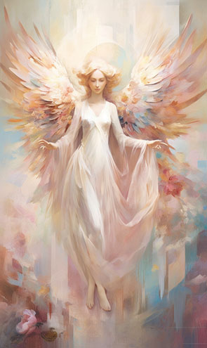 Ein Engel Tarotkarte mit einem weiblichen Schutzengel in hellem Licht