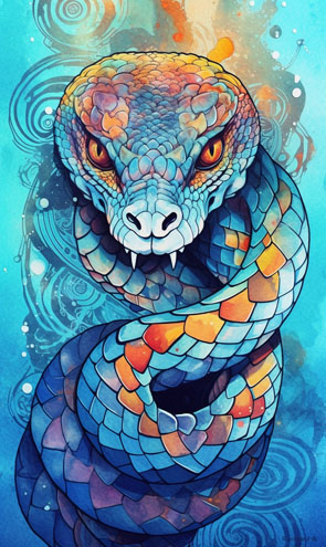 Schamanische Krafttierkarte mit einer Schlange verziert mit Ornamenten