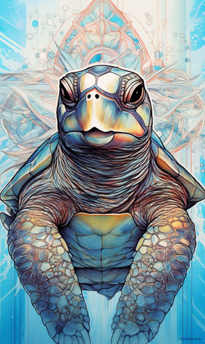 Schamanische Krafttierkarte mit einer Schildkröte verziert mit Ornamenten