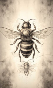 Krafttier Biene mit ausgebreiteten Flügeln vor nebelhaftem Hintergrund