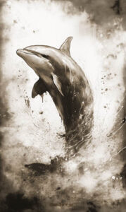 Krafttier Delfin springt aus dem Wasser