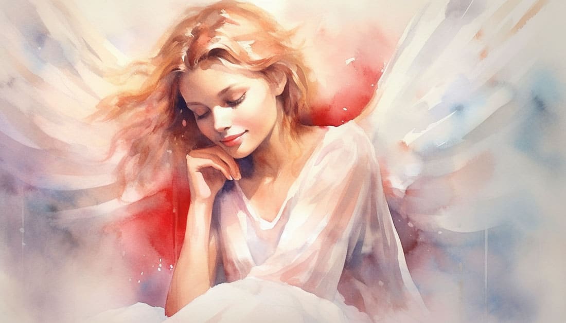 Engel der Liebe nachdenklich mit ausgebreiteten Flügeln
