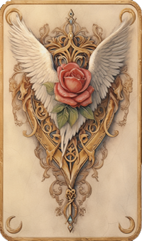 Engelkarte Liebe mit Rosen und Flügeln als Verzierung - Rückseite der Karte