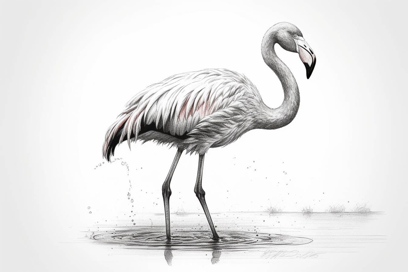 Krafttier Flamingo stolziert durch das Wasser