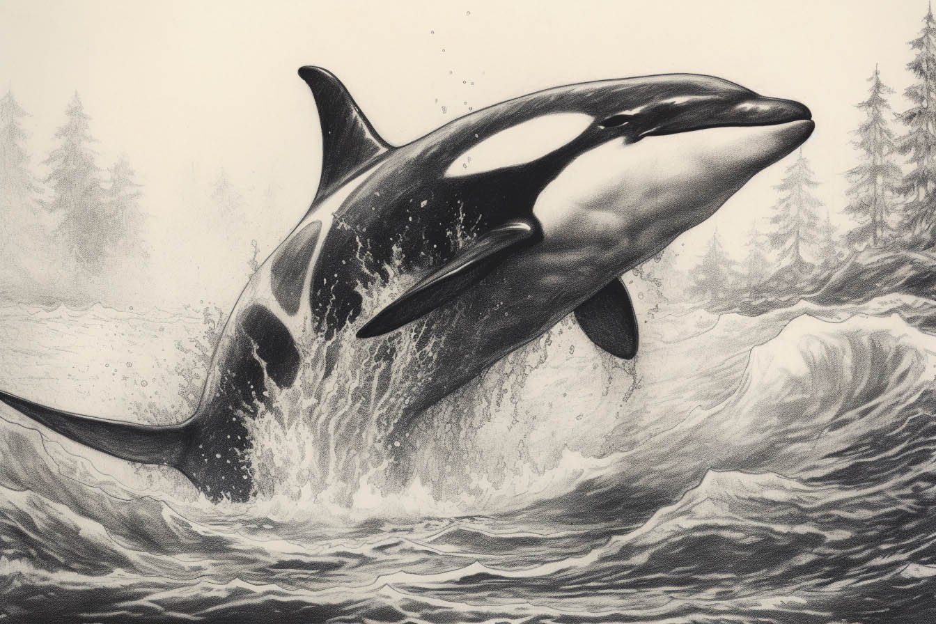Krafttier Orca springt aus dem Wasser heraus