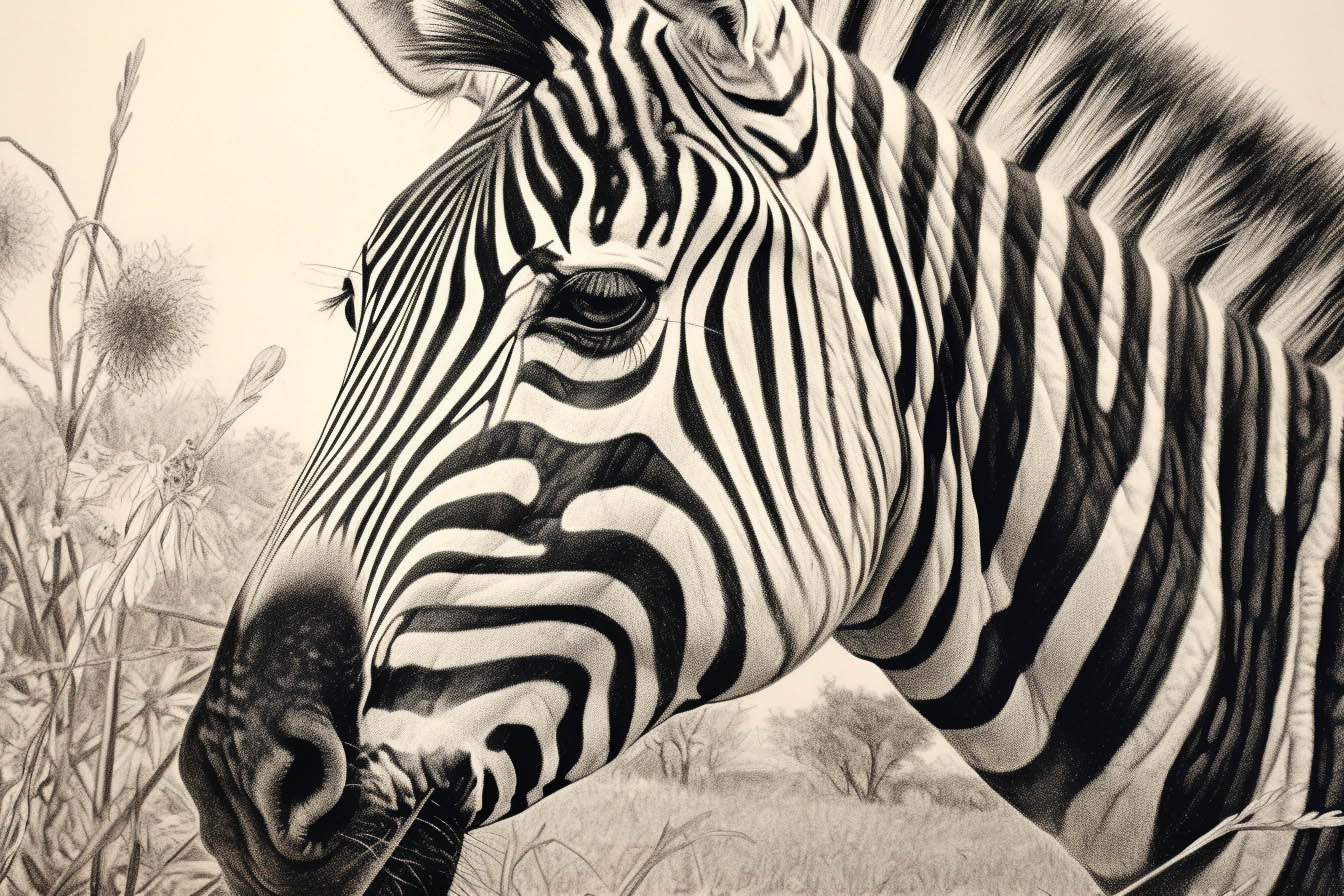 Das Zebra als Krafttier von der Seite als Nahaufnahme mit müdem Blick