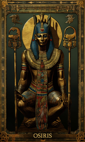 Osiris - Ägyptische Tarotkarte mit Gott auf einem Tron sitzend