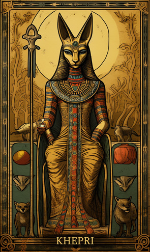 Khepri - Ägyptische Tarotkarte sitzendem Gott in Schakalmaske