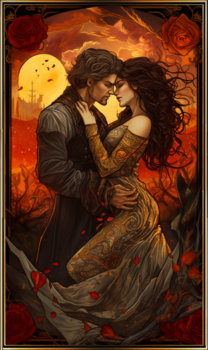 Mann küsst Frau im vor idyllischem Himmel und Sonnenuntergang