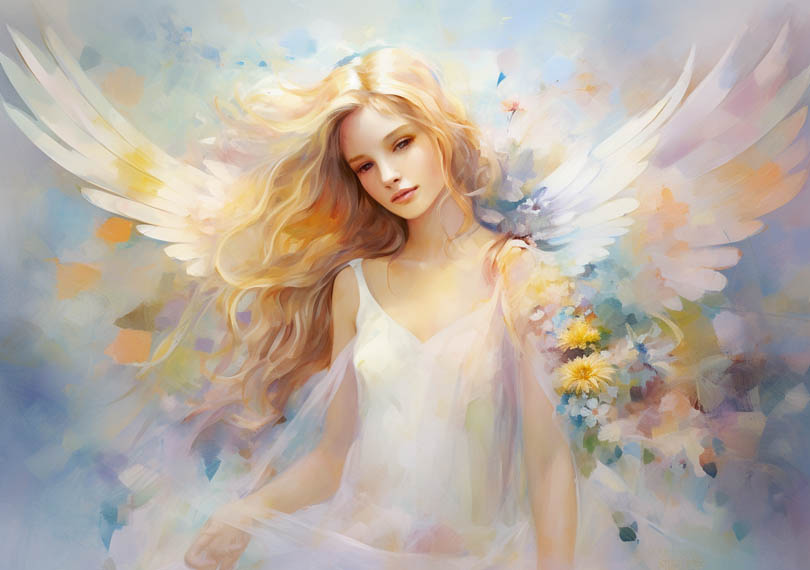 Wunderschönes Engelmädchen mit Blumen