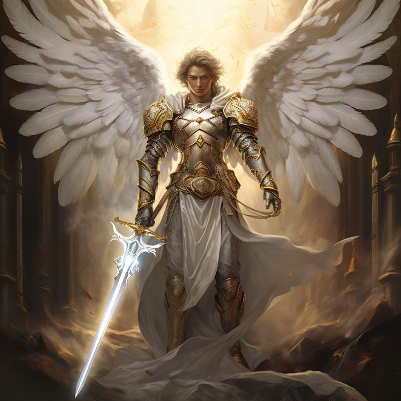 Erzengel Michael mit Schwert in göttlichem Licht