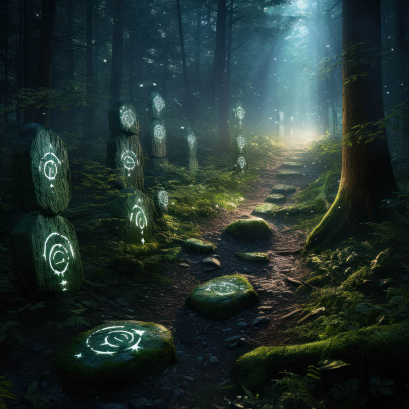 Magische Runensteine mit leuchtenden Symbolen