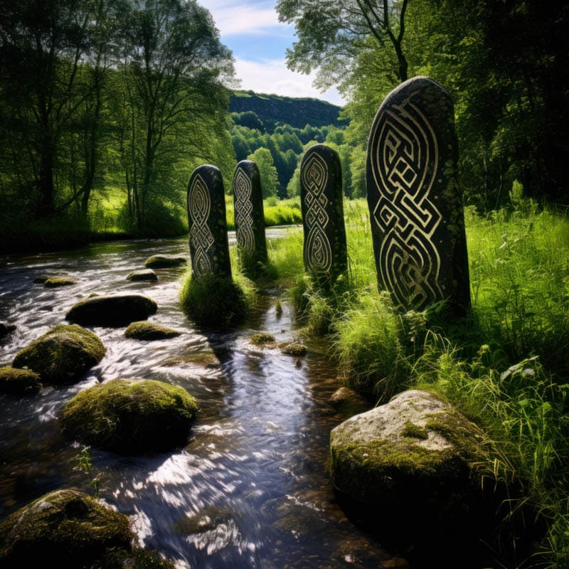 Algiz Rune am Bach in der Natur