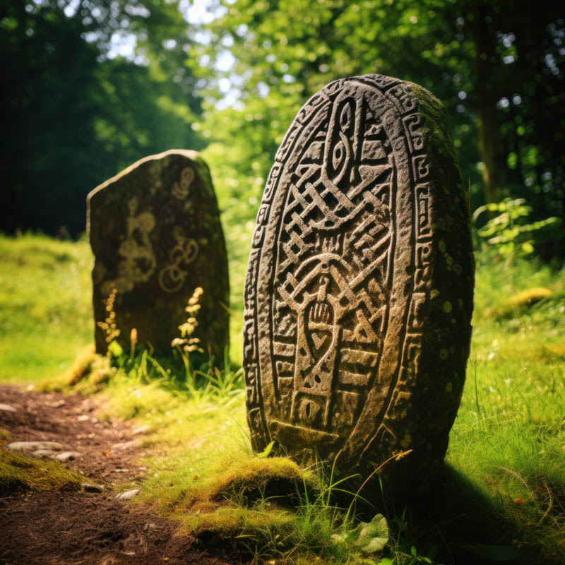 Rune Jera auf Stein im grünen Feld als Symbol der Fruchtbarkeit