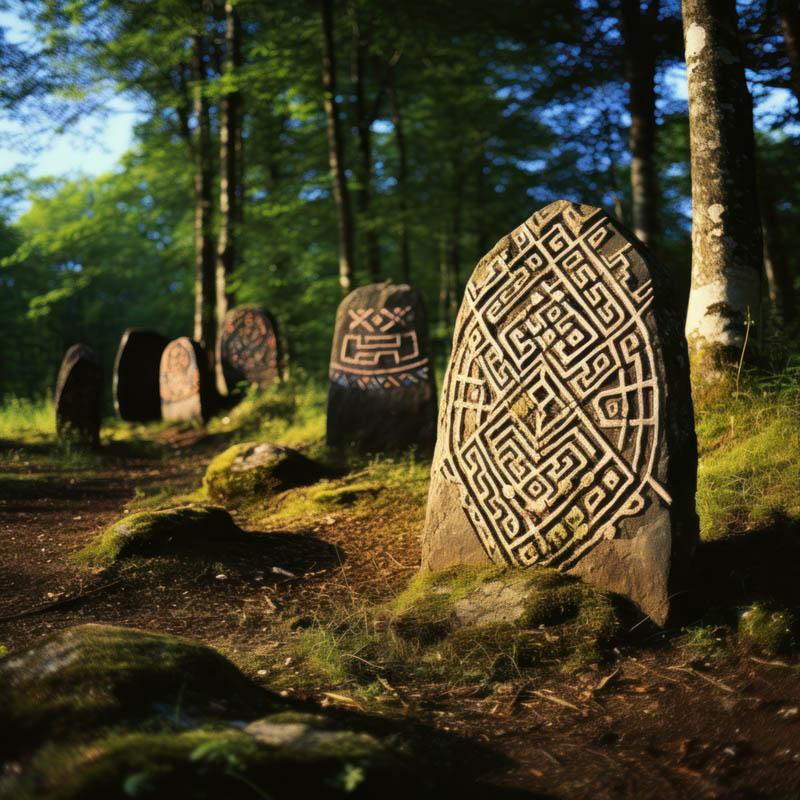 Rune Kenaz auf einem Stein im Wald mit Bedeutung