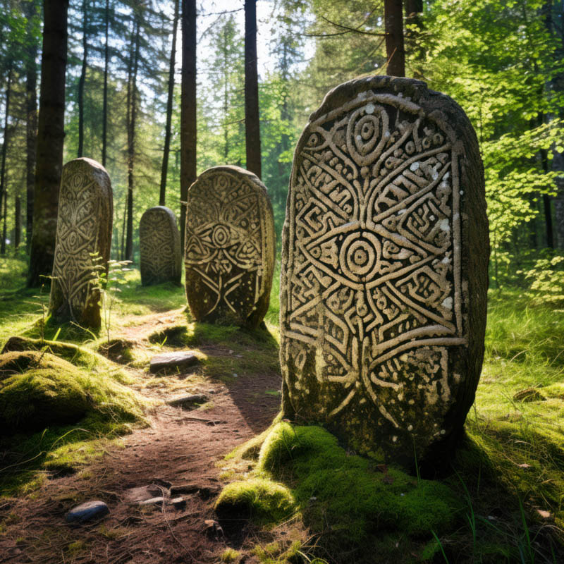 Rune Raidho im Wald auf Stein mit Bedeutung