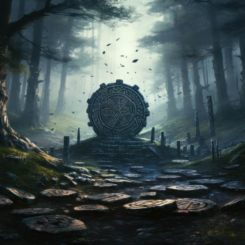 Runen Denkmal in einer Waldlichtung