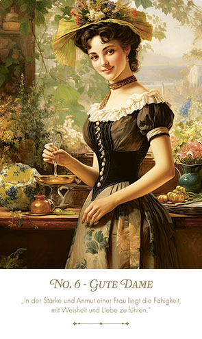 Kipperkarte Gute Dame - Frau mit Blumenhut in Küche No.6