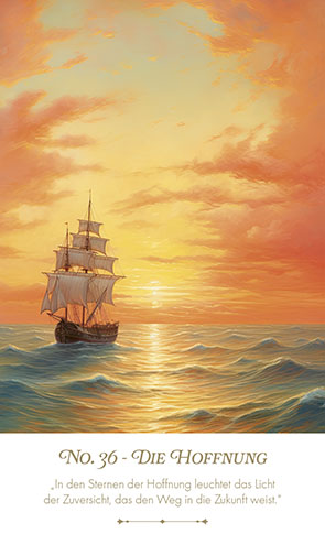 Kipperkarte Hoffnung mit Schiff das in den Sonnenuntergang segelt - No. 36