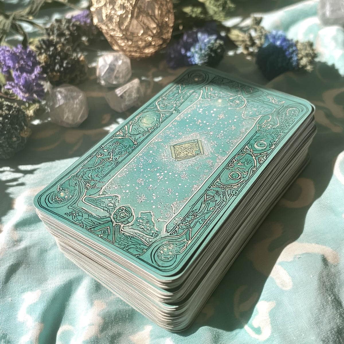 Was ist Tarot Motiv mit Karten auf einem Tisch