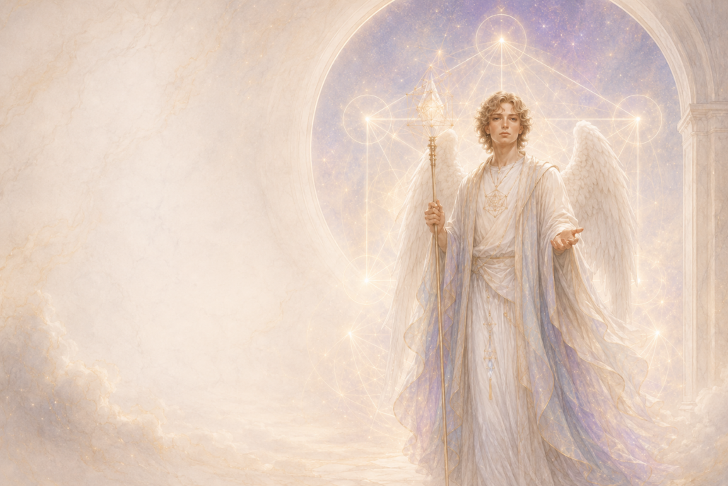 Erzengel Metatron mit Lichtstab und heiliger Geometrie