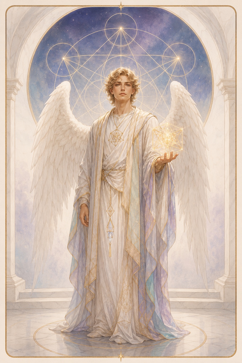 Erzengel Metatron Engelkarten-Set – Karte mit dem leuchtenden Metatron-Würfel