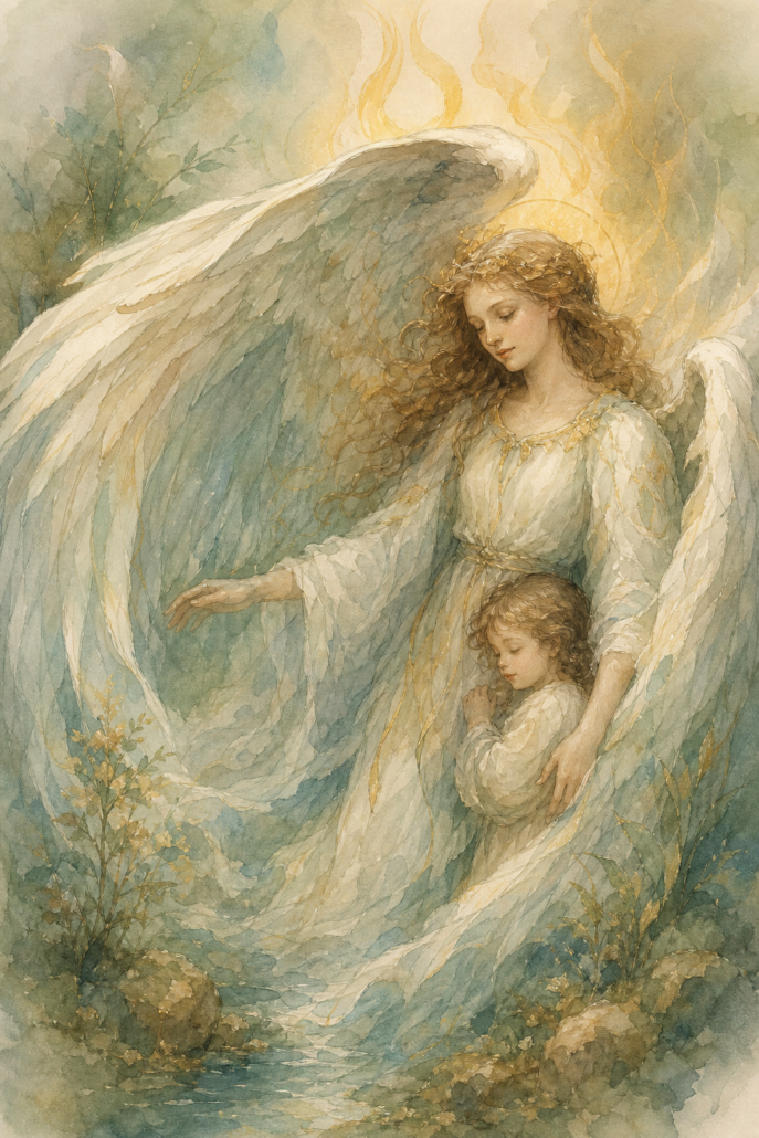 Schutzengel Sitael – Engel für Schutz in Not und Hoffnung (Aquarell-Illustration)