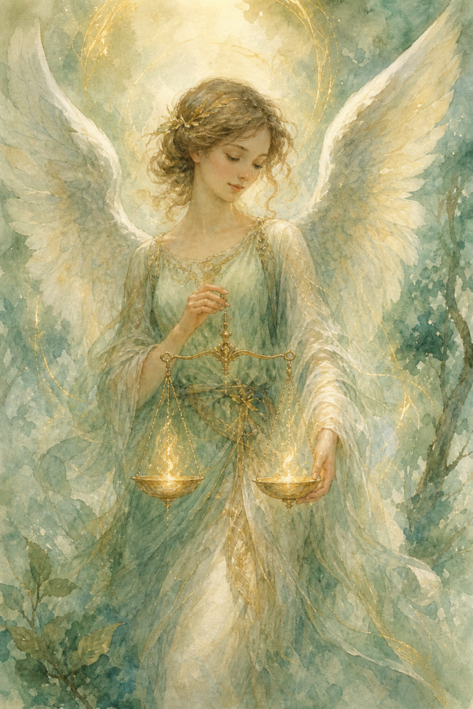 Schutzengel Mahasiah – Engel für Frieden und Ausgleich (Aquarell-Illustration)