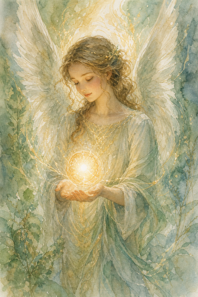 Schutzengel Lelahel – Engel für Licht und Heilung (Aquarell-Illustration)
