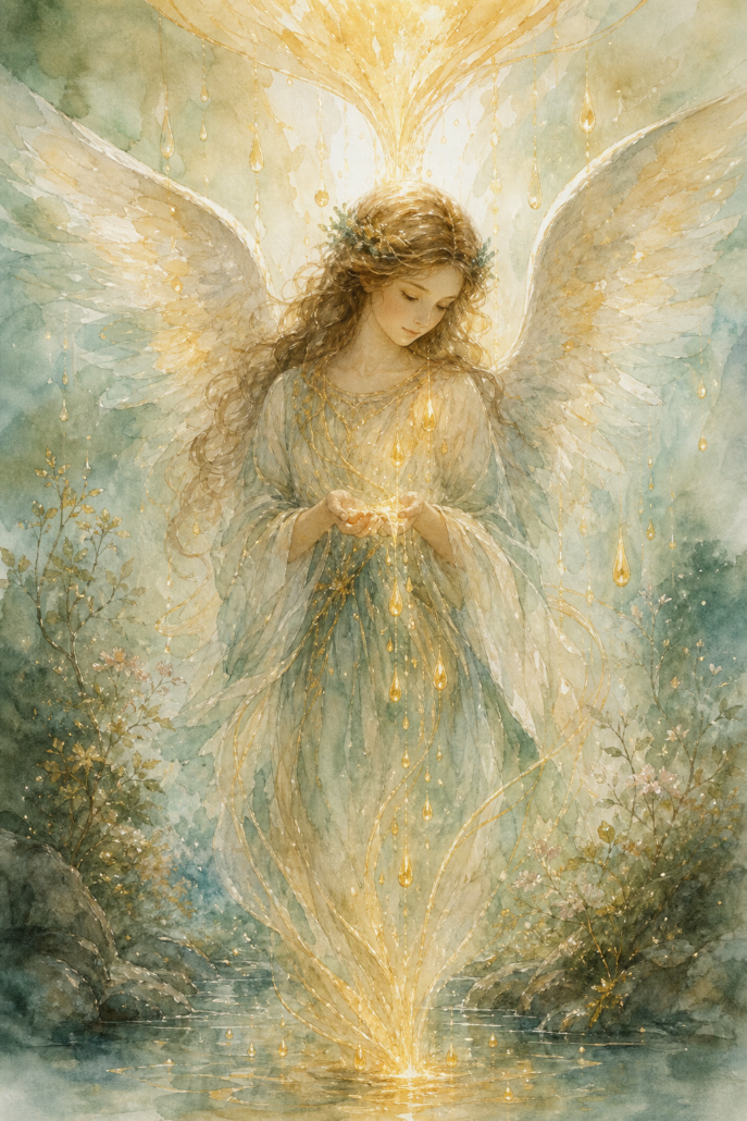Schutzengel Achaiah – Engel für Geduld und Einsicht (Aquarell-Illustration)