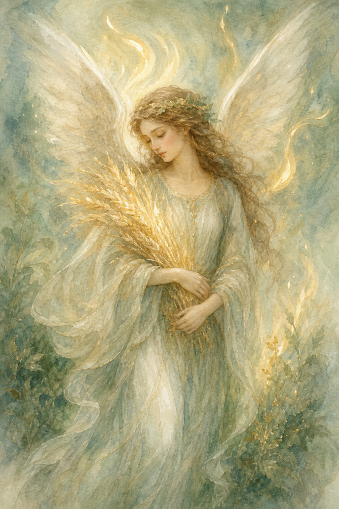 Schutzengel Cahetel – Engel für Segen und Dankbarkeit (Aquarell-Illustration)