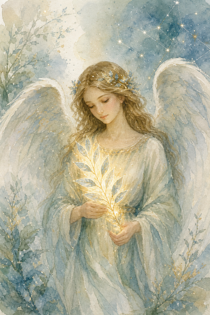 Schutzengel Lauviah – Engel für Sieg und Weisheit (Aquarell-Illustration)