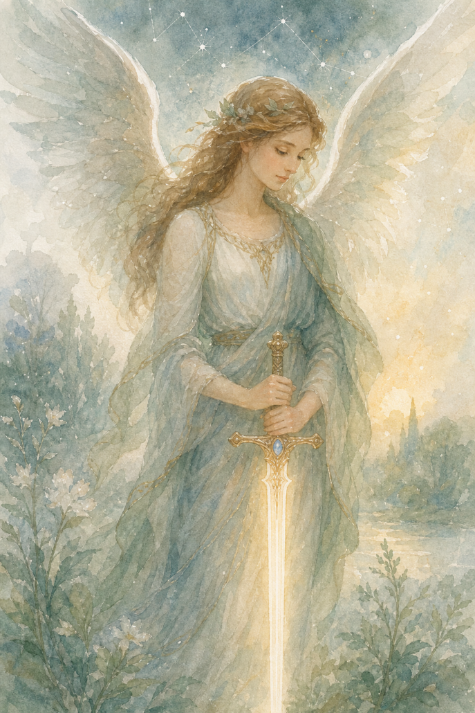Schutzengel Mebahel – Engel für Wahrheit und Gerechtigkeit (Aquarell-Illustration)