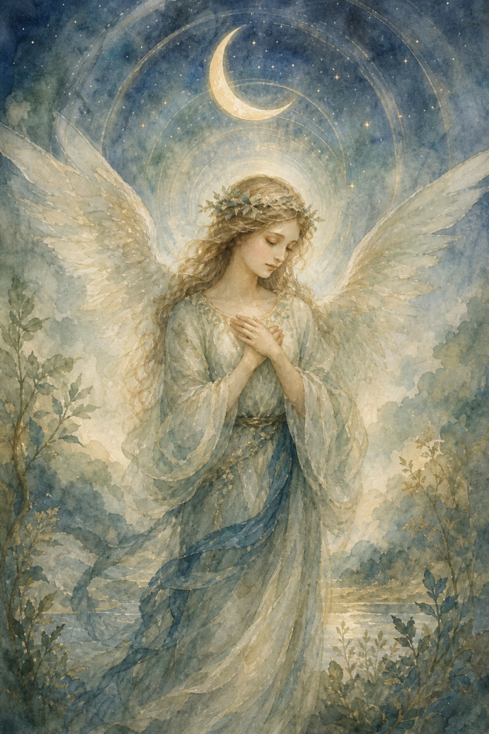Schutzengel Lauviah – Engel für Offenbarung und Träume (Aquarell-Illustration)