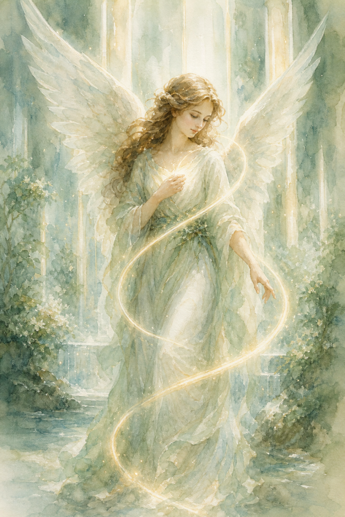 Schutzengel Nith-Haiah – Engel für Weisheit und Spiritualität (Aquarell-Illustration)