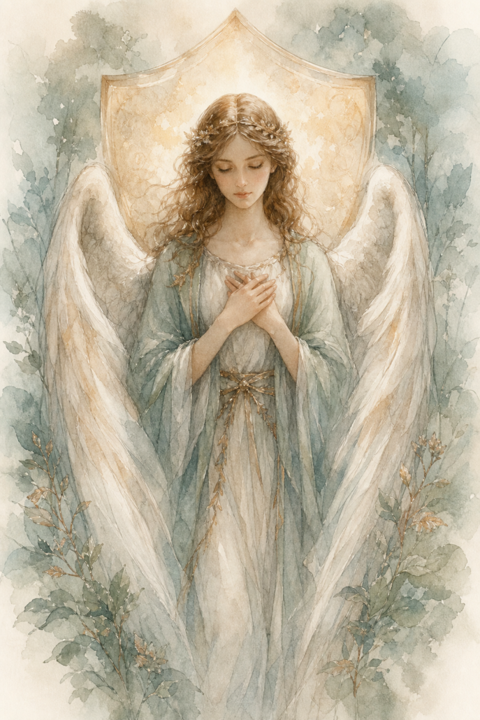 Schutzengel Lehahiah – Engel für Ruhe und Disziplin (Aquarell-Illustration)