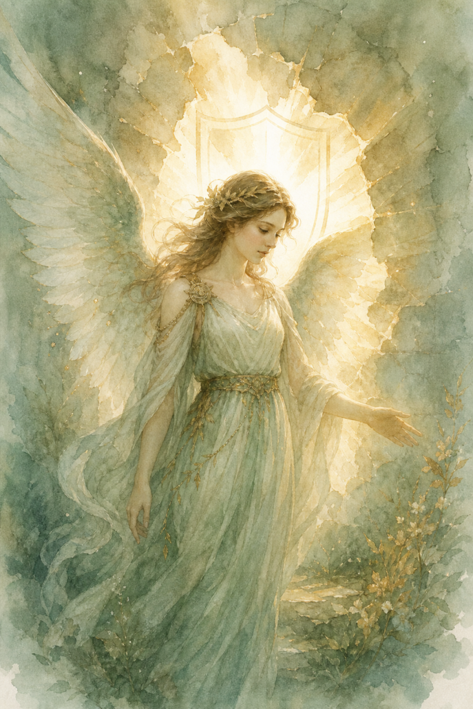 Schutzengel Aniel – Engel für Mut und Durchbruch (Aquarell-Illustration)