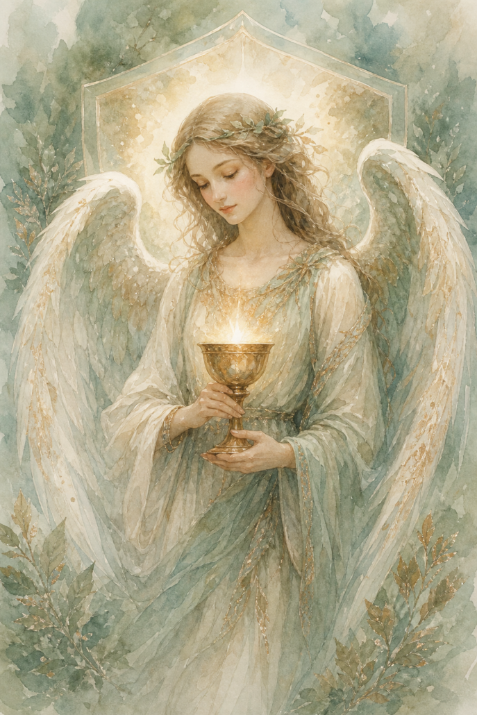Schutzengel Haamiah – Engel für Spiritualität und Rituale (Aquarell-Illustration)