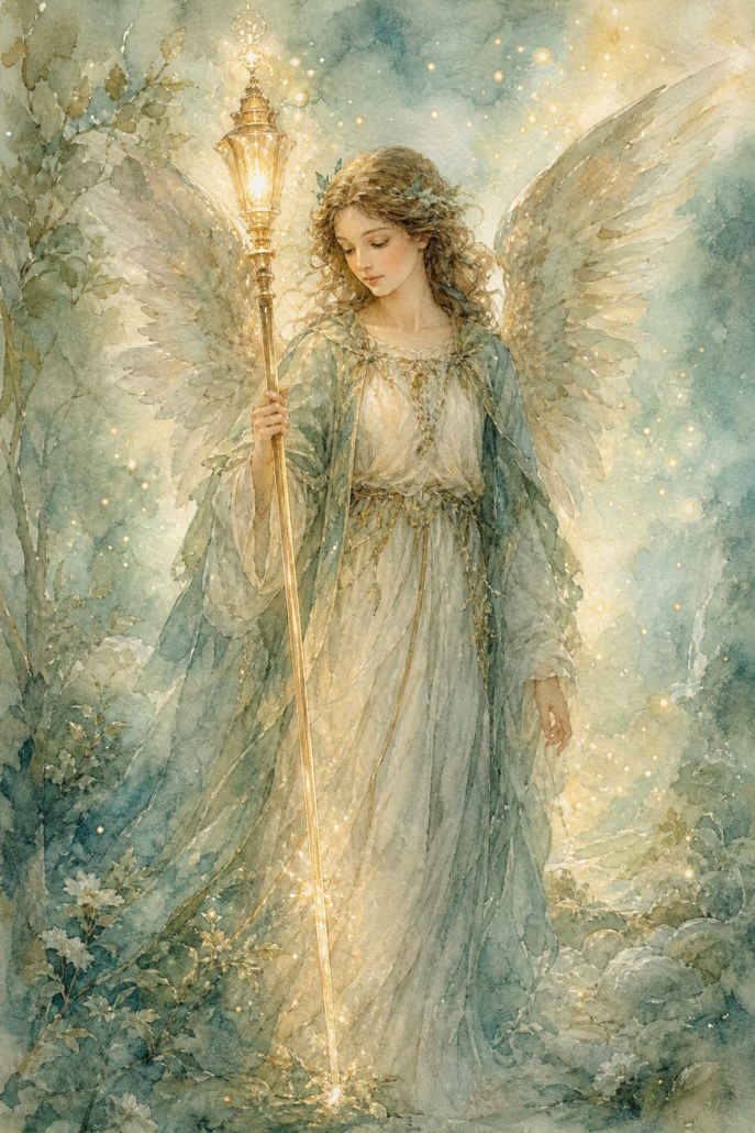 Schutzengel Mikael – Engel für Ordnung und Führung (Aquarell-Illustration)