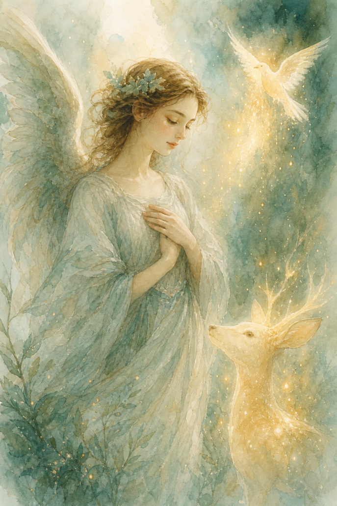 Schutzengel Ariel – Engel für Naturverbundenheit und Offenbarung (Aquarell-Illustration)
