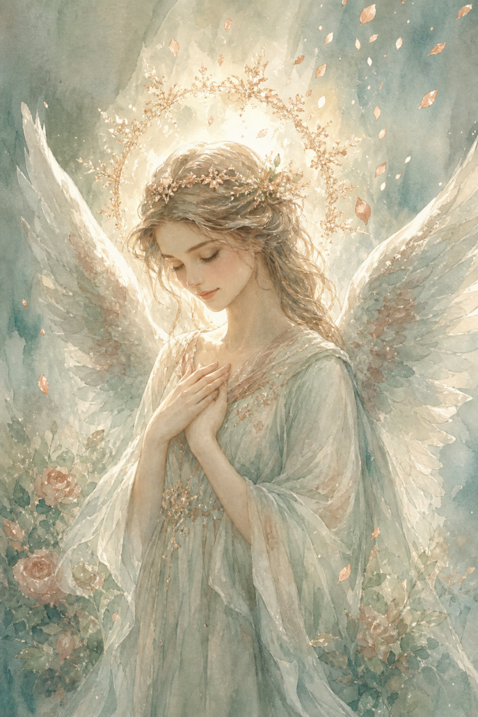 Schutzengel Nithael – Engel für Jugend und Anmut (Aquarell-Illustration)