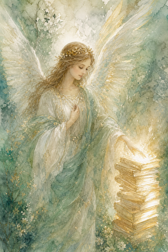Schutzengel Harahel – Engel für Fülle und Wissen (Aquarell-Illustration)