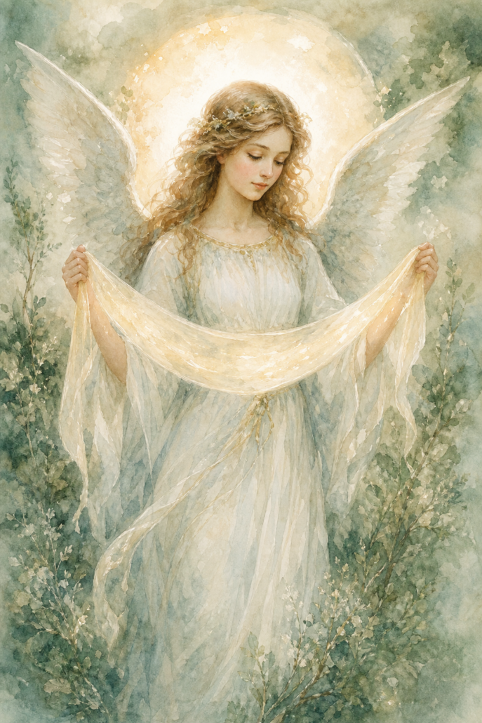 Schutzengel Haiaiel – Engel für Mut und Schutz (Aquarell-Illustration)